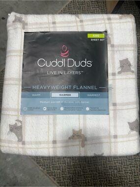 NEW Cuddl Duds King Size Heavyweight Flannel Cat Sheet Set